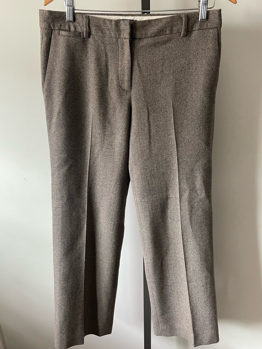 J Crew 100% Wool Favorite Fit Trouser Pant Herringbone Print Size 8 Medium